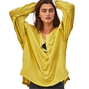 Free People Movement One Up Henley Shirt Lime Green Oversized Long Sleeve Soft M